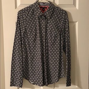 Blue and white printed button down